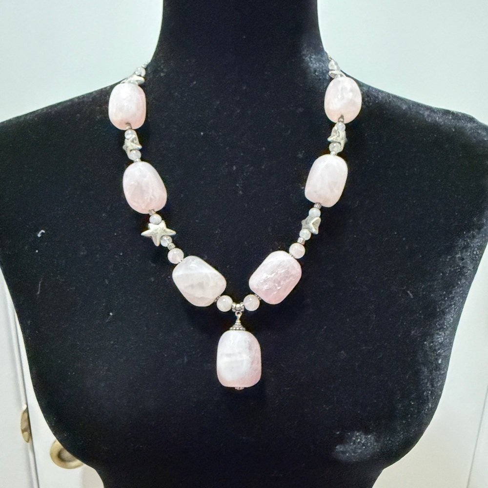 Chunky Rose Quartz Statement Necklace | Large Beads | 8 Oz